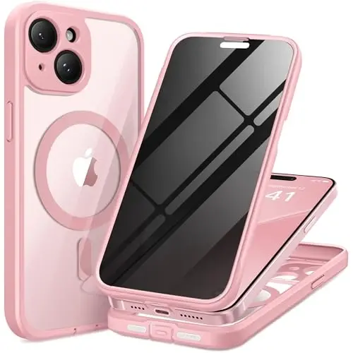 TIESZEN iPhone 15 uchun g‘ilof, MagSafe bilan mos, o‘rnatilgan maxfiylik ekran himoyachisi va kamera himoyasi, Anti Spy to‘liq korpusli chang o‘tkazmaydigan zarbga chidamli qattiq telefon g‘ilofi 6.1