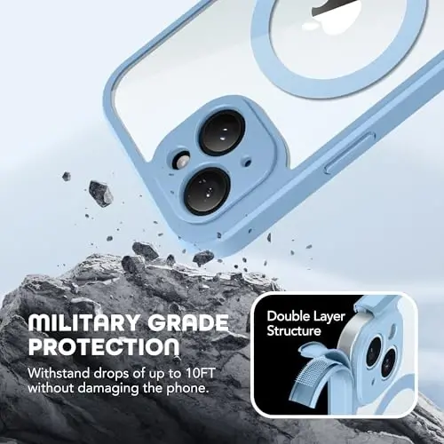 TIESZEN iPhone 15 uchun g‘ilof, MagSafe bilan mos, o‘rnatilgan maxfiylik ekran himoyachisi va kamera himoyasi, josuslikka qarshi to‘liq korpusli, chang va zarbga chidamli qattiq telefon g‘ilofi 6.1