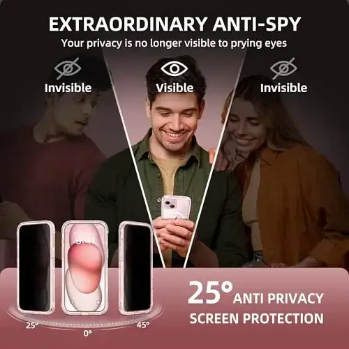 TIESZEN iPhone 15 uchun g'ilof, MagSafe bilan mos, o'rnatilgan maxfiylik ekrani himoyachisi va kamera himoyasi, Anti Spy to'liq korpus chang va zarbga chidamli qattiq telefon g'ilofi 6.1