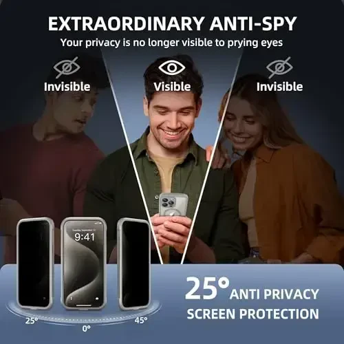 TIESZEN iPhone 15 uchun g'ilof, MagSafe bilan mos, o'rnatilgan maxfiylik ekrani himoyachisi va kamera himoyasi, josuslikka qarshi to'liq korpus chang o'tkazmaydigan zarbga chidamli qattiq telefon g'ilofi 6.1