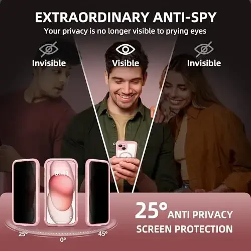 TIESZEN Magnetic for iPhone 15 Plus Case, MagSafe bilan mos, Oʻrnatilgan Maxfiylik Ekrani Himoyachisi va Kamera Himoyasi, Anti Spy Toʻliq Korpus Chang oʻtkazmaydigan Zarba oʻtkazmaydigan Qattiq Telefon Gʻilofi 6.7