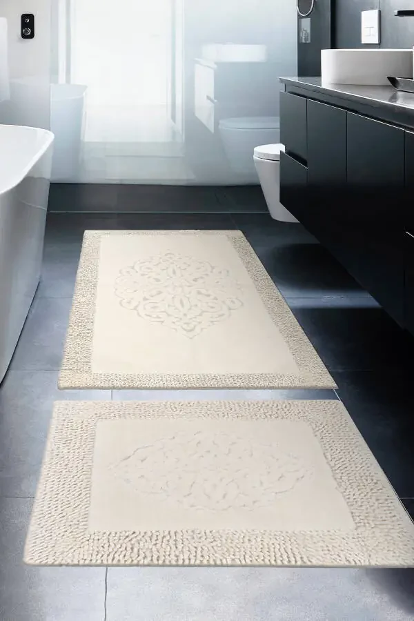 Tiffany 2-Piece Cotton Toilet Set Cream Bathroom Rug Set - 1