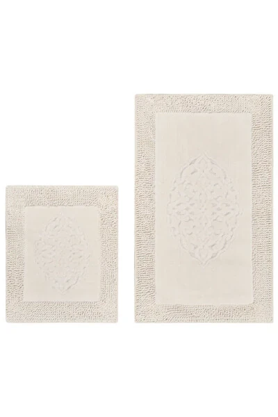 Tiffany 2-Piece Cotton Toilet Set Cream Bathroom Rug Set - 5