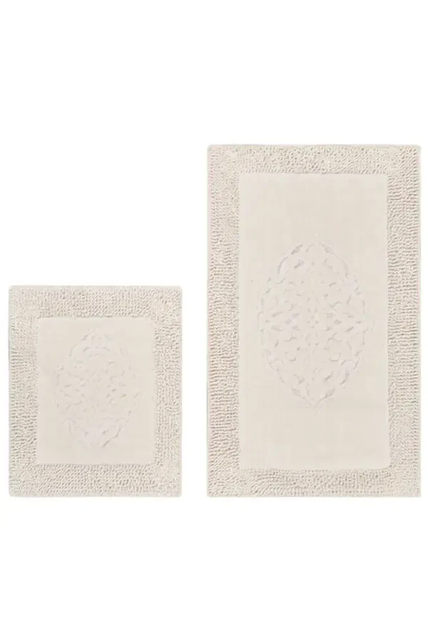 Tiffany 2-Piece Cotton Toilet Set Cream Bathroom Rug Set - 5