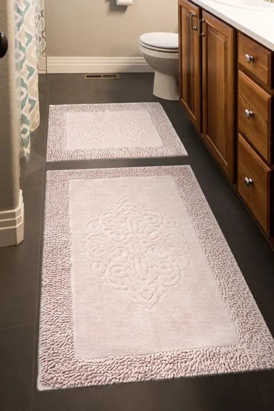 Tiffany 2-Piece Cotton Toilet Set, Powder Bathroom Rug Set - 2