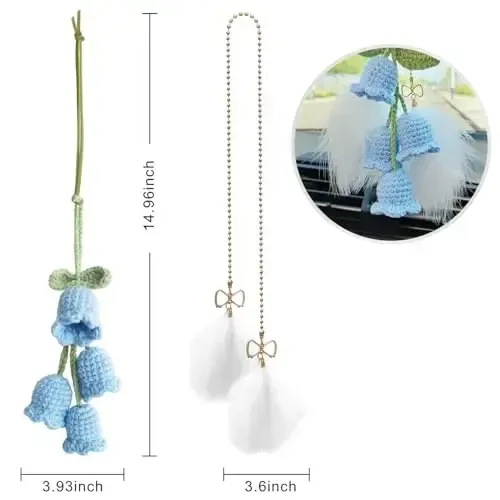 Crochet Car Mirror Hanging Accessories Cute Potted Plants Car Decor for Women Men Rear View Mirror Accessories Car Decorations Interior Aesthetic Stuff Car Pendant Car Charms CA26088 - CROCHET (1)