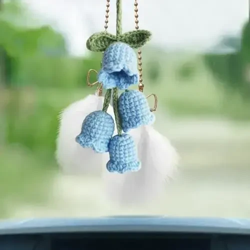 Crochet Car Mirror Hanging Accessories Cute Potted Plants Car Decor for Women Men Rear View Mirror Accessories Car Decorations Interior Aesthetic Stuff Car Pendant Car Charms CA26088 