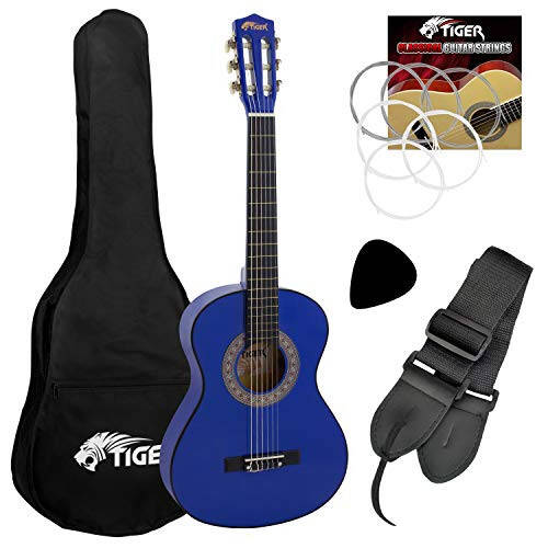 Tiger 6 String Classical Guitar, Right, Blue, Three Quarter Size Age 9-11 (CLG4-BL) - 1