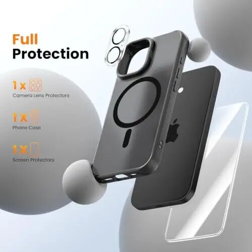 Tigowos 3 in 1 for iPhone 17 Case with Lens Stand，Black | Includes Screen and Camera Lens Protectors*1，Military-Grade Drop Protection，fit for MagSafe，Slim Anti-Yellowing & Shockproof - TIGOWOS (1)