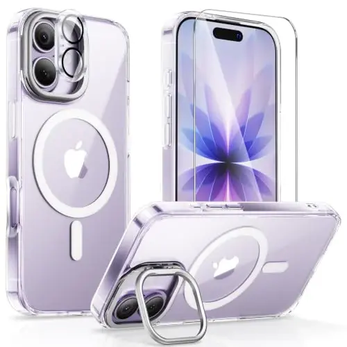 Tigowos 3 in 1 for iPhone 17 Case with Lens Stand，Clear | Includes Screen and Camera Lens Protectors*1，Military-Grade Drop Protection，fit for MagSafe，Slim Anti-Yellowing & Shockproof - 1