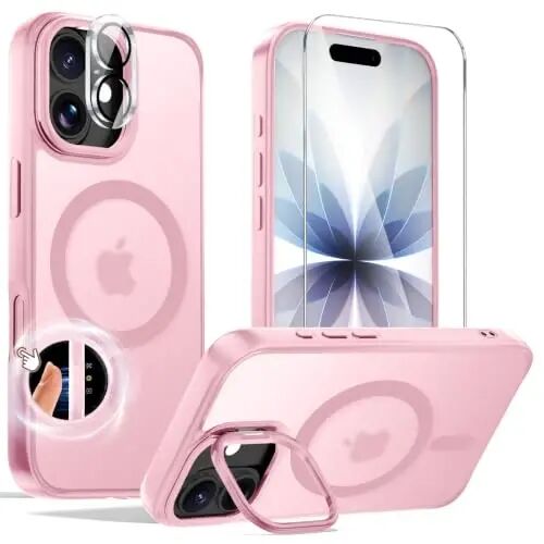 Tigowos 3 in 1 for iPhone 17 Case with Lens Stand，Light Pink | Includes Screen and Camera Lens Protectors*1，Military-Grade Drop Protection，fit for MagSafe，Slim Anti-Yellowing & Shockproof - TIGOWOS