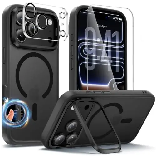 Tigowos 3 in 1 for iPhone 18 Pro Max Case with Lens Stand，Black | Includes Screen and Camera Lens Protectors*1，Military-Grade Drop Protection，fit for MagSafe，Slim Anti-Yellowing & Shockproof | Includes Screen and Camera Lens Protectors*1，Military-Gra - 1