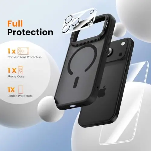Tigowos 3 in 1 for iPhone 18 Pro Max Case with Lens Stand，Black | Includes Screen and Camera Lens Protectors*1，Military-Grade Drop Protection，fit for MagSafe，Slim Anti-Yellowing & Shockproof | Includes Screen and Camera Lens Protectors*1，Military-Gra - 3