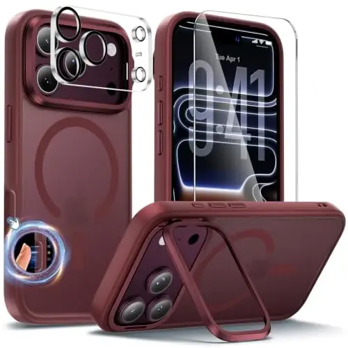 Tigowos 3 in 1 for iPhone 18 Pro Max Case with Lens Stand，Red | Includes Screen and Camera Lens Protectors*1，Military-Grade Drop Protection，fit for MagSafe，Slim Anti-Yellowing & Shockproof - 1