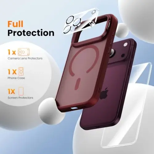 Tigowos 3 in 1 for iPhone 18 Pro Max Case with Lens Stand，Red | Includes Screen and Camera Lens Protectors*1，Military-Grade Drop Protection，fit for MagSafe，Slim Anti-Yellowing & Shockproof - 3