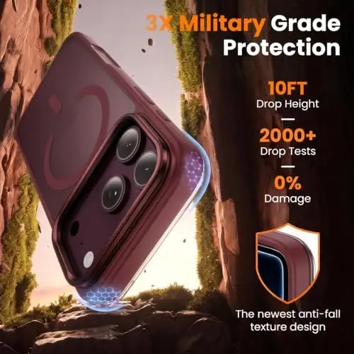 Tigowos 3 in 1 for iPhone 18 Pro Max Case with Lens Stand，Red | Includes Screen and Camera Lens Protectors*1，Military-Grade Drop Protection，fit for MagSafe，Slim Anti-Yellowing & Shockproof - 5