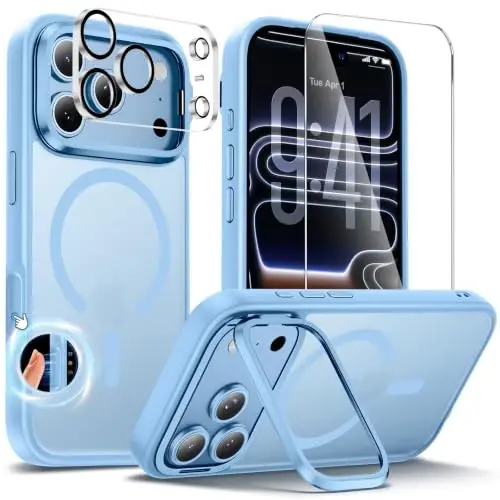 Tigowos 3 in 1 for iPhone 18 Pro Max Case with Lens Stand，sky Blue | Includes Screen and Camera Lens Protectors*1，Military-Grade Drop Protection，fit for MagSafe，Slim Anti-Yellowing & Shockproof - 1