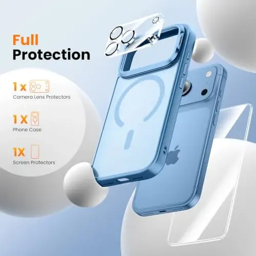 Tigowos 3 in 1 for iPhone 18 Pro Max Case with Lens Stand，sky Blue | Includes Screen and Camera Lens Protectors*1，Military-Grade Drop Protection，fit for MagSafe，Slim Anti-Yellowing & Shockproof - 3