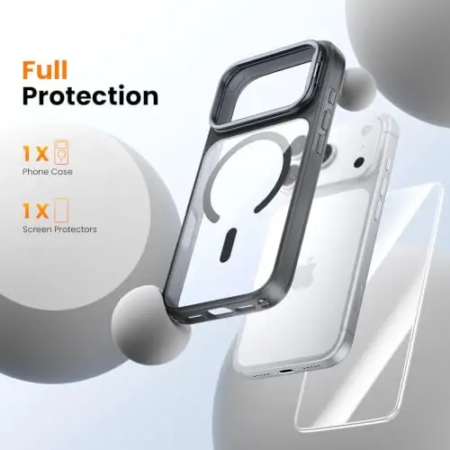 Tigowos 3-in-1 Set for iPhone 17 Pro Case with Camera Stand [ Screen Protector][Camera Control Cover ],Fit for MagSafe,Drop Protection,Shockproof, Translucent Back Phone Case for 17 Pro (Black) - 4