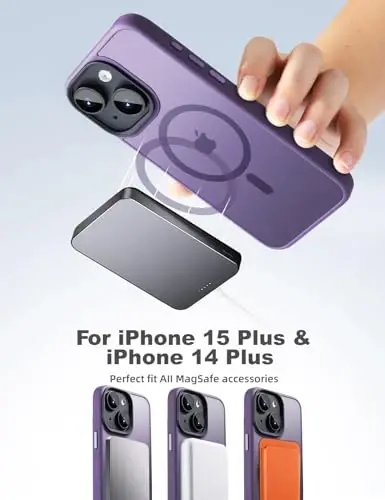 Tigowos Cellular Phone Case for iPhone 15 Plus & iPhone 14 Plus, Magnetic MIL-Grade Drop Tested, Matte Back Cover, Deep Purple - 2