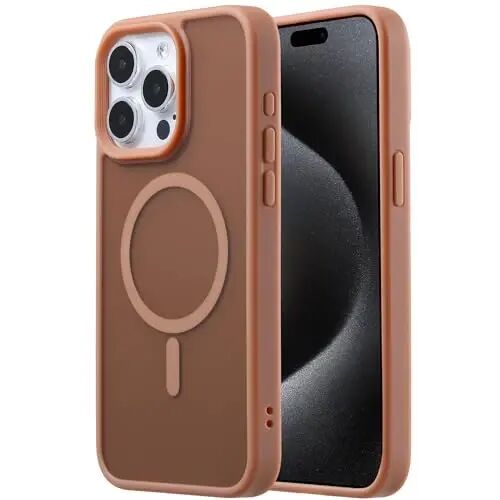 Tigowos Чехол для iPhone 15 Pro Max, совместимый с MagSafe, защита от падения с высоты 3 м, матовый на ощупь, ударопрочная задняя крышка для iPhone 15 Pro Max, коричневый - TIGOWOS