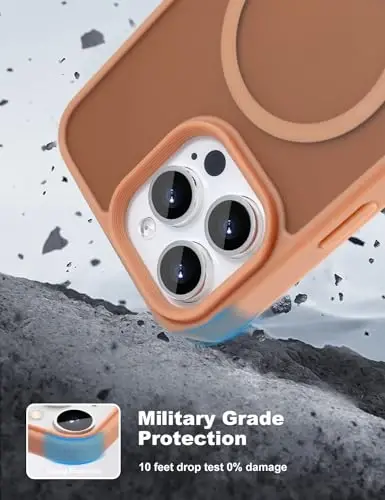 Tigowos Чехол для iPhone 15 Pro Max, совместимый с MagSafe, защита от падения с высоты 3 м, матовый на ощупь, ударопрочная задняя крышка для iPhone 15 Pro Max, коричневый - 3