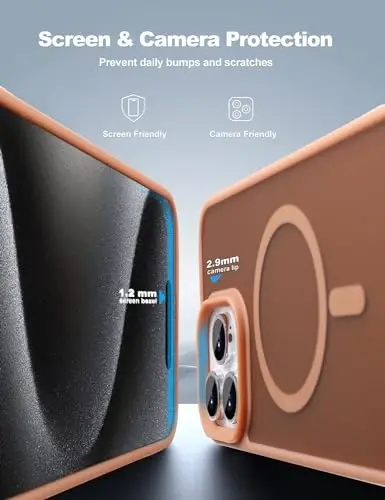 Tigowos Чехол для iPhone 15 Pro Max, совместимый с MagSafe, защита от падения с высоты 3 м, матовый на ощупь, ударопрочная задняя крышка для iPhone 15 Pro Max, коричневый - 4