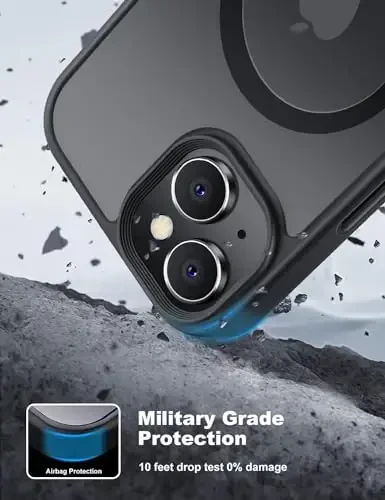 Tigowos чехол для iPhone 15, совместимый с MagSafe [ударопрочность при падении с высоты 15 футов] [2 защитных стекла] Матовый противоударный чехол Skin-Feeling для iPhone 15 Cases 6.1
