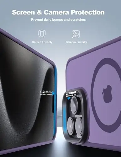 Tigowos Compatible with iPhone 15 Pro Case Fits MagSafe 10FT Drop Resistant Matte Skin Feeling Back Cover Aluminum Alloy Keys Fits iPhone 15 Pro Phone Cases，Deep Purple - 3
