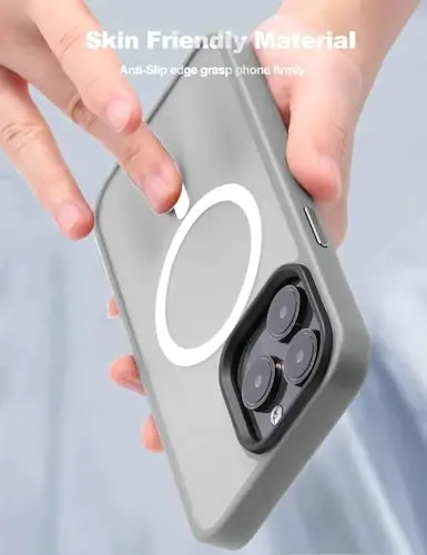 Tigowos Compatible with iPhone 15 Pro Case Fits MagSafe 10FT Drop Resistant Matte Skin Feeling Back Cover Aluminum Alloy Keys Fits iPhone 15 Pro Phone Cases，Grey - 4