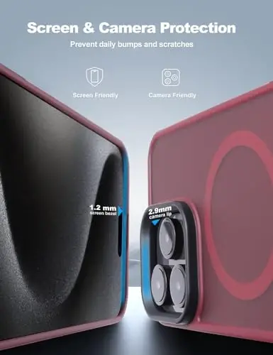 Tigowos Compatible with iPhone 15 Pro Case Fits MagSafe 10FT Drop Resistant Matte Skin Feeling Back Cover Aluminum Alloy Keys Fits iPhone 15 Pro Phone Cases，Red Wine - 3