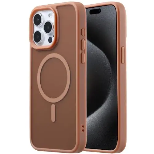 Tigowos Compatible with iPhone 15 Pro Max case Fits MagSafe 10FT Drop Resistant Matte Skin Feeling Shockproof Back Cover Fits iPhone 15 Pro Max Phone Cases, Brown 