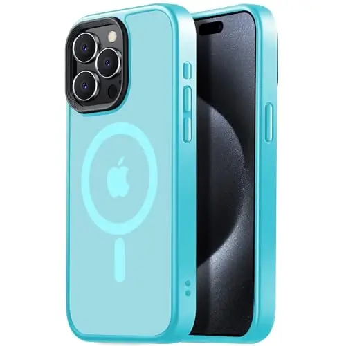 Tigowos Compatible with iPhone 15 Pro Max case Fits MagSafe 10FT Drop Resistant Matte Skin Feeling Shockproof Back Cover Fits iPhone 15 Pro Max Phone Cases, Light Blue 