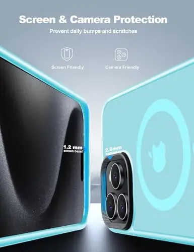 Tigowos Compatible with iPhone 15 Pro Max case Fits MagSafe 10FT Drop Resistant Matte Skin Feeling Shockproof Back Cover Fits iPhone 15 Pro Max Phone Cases, Light Blue - 3