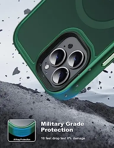 Tigowos Compatible with iPhone 15 Pro Max case Fits MagSafe 10FT Drop Resistant Matte Skin Feeling Shockproof Back Cover Fits iPhone 15 Pro Max Phone Cases, Matte Green - 2