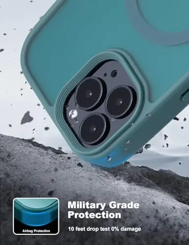 Tigowos Compatible with iPhone 15 Pro Max case Fits MagSafe 10FT Drop Resistant Matte Skin Feeling Shockproof Back Cover Fits iPhone 15 Pro Max Phone Cases, Turquoise Green - 3