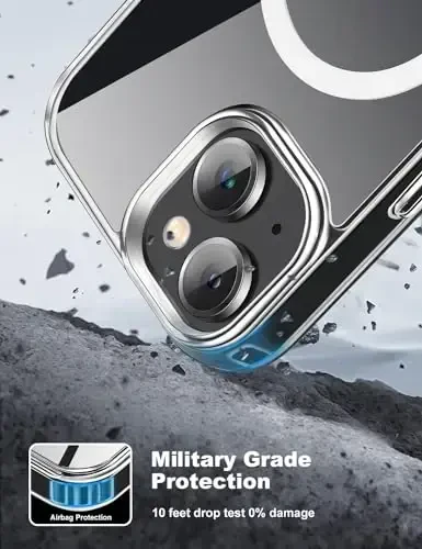 Tigowos для iPhone 15 Магнитный чехол Fits MagSafe 15FT Ударопрочный Защита от пожелтения Сверхпрочная Противоударная задняя крышка Подходит для iPhone 15 Чехлы для телефонов 6.1 дюйма，Прозрачный - 3