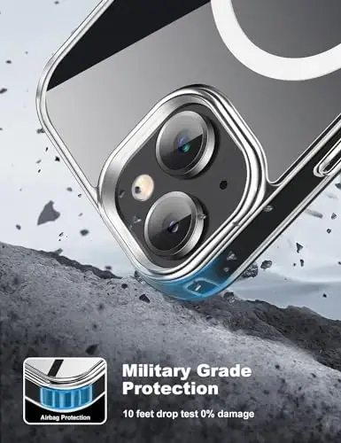Tigowos для iPhone 15 Магнитный чехол Fits MagSafe 15FT Ударопрочный Защита от пожелтения Сверхпрочная Противоударная задняя крышка Подходит для iPhone 15 Чехлы для телефонов 6.1 дюйма，Прозрачный - 3