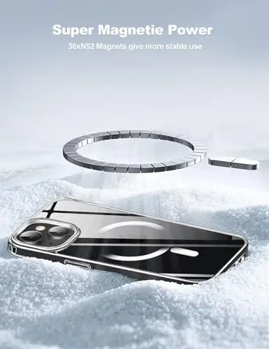 Tigowos для iPhone 15 Магнитный чехол Fits MagSafe 15FT Ударопрочный Защита от пожелтения Сверхпрочная Противоударная задняя крышка Подходит для iPhone 15 Чехлы для телефонов 6.1 дюйма，Прозрачный - 5