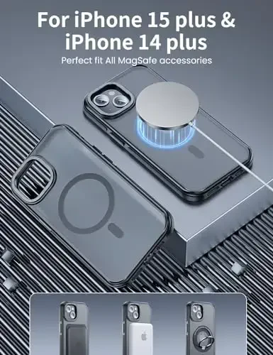 Tigowos для iPhone 15 Plus и iPhone 14 Plus Чехол для телефона Подходит MagSafe 10FT Ударопрочный матовый чехол для iPhone 15 Plus и iPhone 14 Plus Чехол, бампер черный - 2