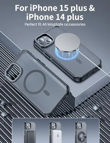 Tigowos для iPhone 15 Plus и iPhone 14 Plus Чехол для телефона Подходит MagSafe 10FT Ударопрочный матовый чехол для iPhone 15 Plus и iPhone 14 Plus Чехол, бампер черный - 2