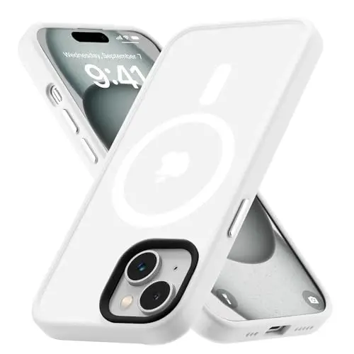Tigowos для iPhone 15 Plus&iPhone 14 Plus Чехол для телефона Подходит для MagSafe 10FT Ударопрочный Матовый чехол с покрытием Skin Feeling для iPhone 15 Plus&iPhone 14 Plus Чехол, Белый - TIGOWOS