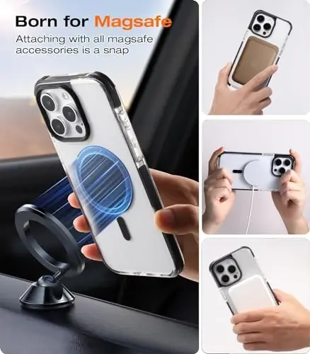Tigowos для iPhone 15 Pro Max, бампер, совместим с MagSafe, защита от падения с высоты 15 футов, защита от пожелтения, сверхпрочный ударопрочный задний чехол, совместим с чехлами для телефонов iPhone 15 Pro Max 6,7 дюйма, прозрачный бампер - 3