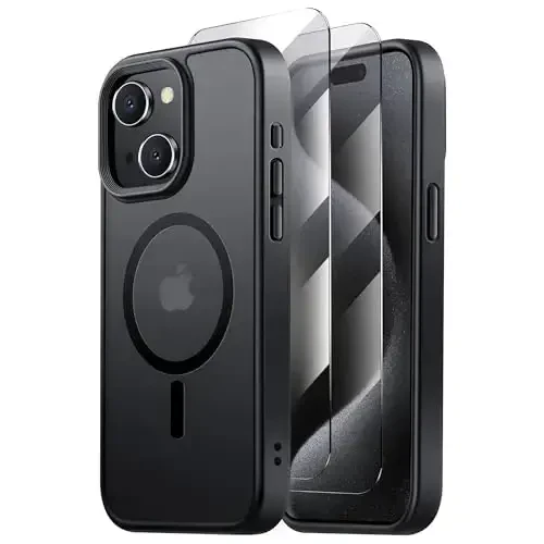 Tigowos for iPhone 15 Case, Compatible with MagSafe [15FT Drop Resistant][2 Tempered-Glass Screen Protectors] Matte Skin-Feeling Shockproof case for iPhone 15 Cases 6.1