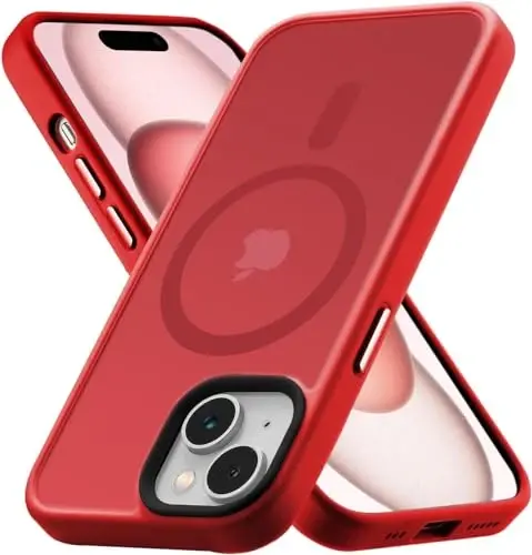Tigowos for iPhone 15 case Fits MagSafe 10FT Drop Resistant Matte Skin Feeling Shockproof Back Cover Fits iPhone 15 Phone Cases, Red - TIGOWOS