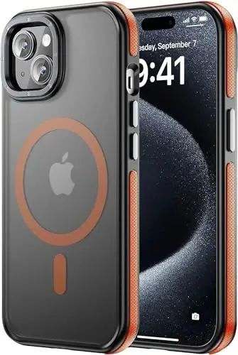 Tigowos for iPhone 15 Phone Case Fits MagSafe 10FT Drop Resistant Matte Skin Feeling Back Cover for iPhone 15 Case，Bumper Orange - 1