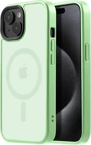 Tigowos for iPhone 15 Phone Case Fits MagSafe 10FT Drop Resistant Matte Skin Feeling Back Cover for iPhone 15 Case，Matcha Green - TIGOWOS