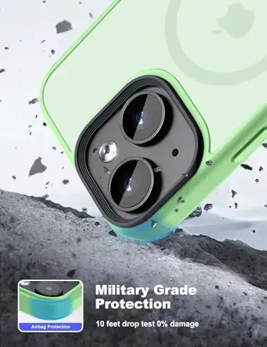 Tigowos for iPhone 15 Phone Case Fits MagSafe 10FT Drop Resistant Matte Skin Feeling Back Cover for iPhone 15 Case，Matcha Green - 2