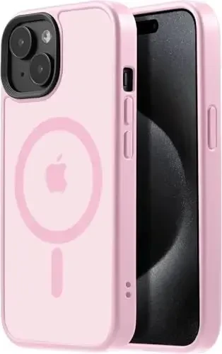 Tigowos for iPhone 15 Phone Case Fits MagSafe 10FT Drop Resistant Matte Skin Feeling Back Cover for iPhone 15 Case，Pink - TIGOWOS
