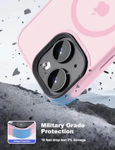 Tigowos for iPhone 15 Phone Case Fits MagSafe 10FT Drop Resistant Matte Skin Feeling Back Cover for iPhone 15 Case，Pink - 3